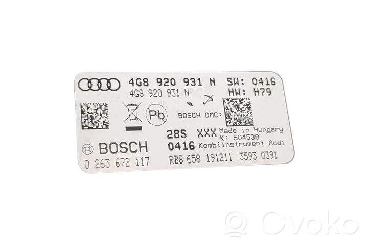 Audi A6 S6 C7 4G Tachimetro (quadro strumenti) 4G8920931N