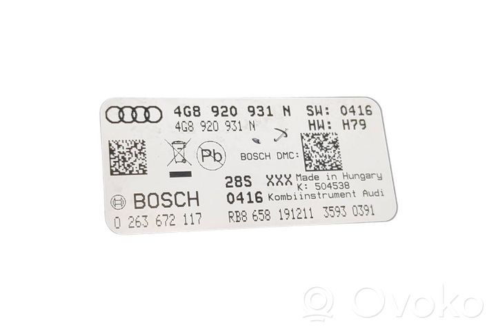 Audi A6 S6 C7 4G Compteur de vitesse tableau de bord 4G8920931N