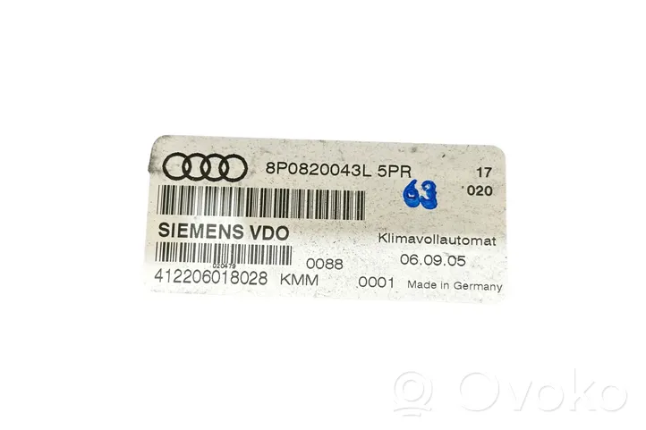 Audi A3 S3 8P Unité de contrôle climatique 8P0820043L