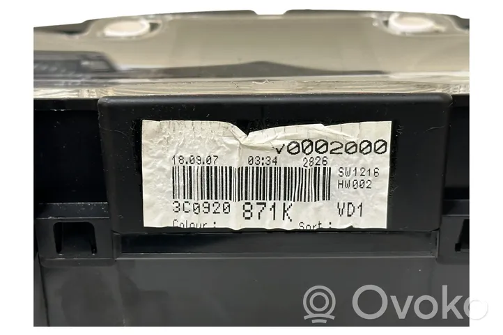 Volkswagen PASSAT B6 Compteur de vitesse tableau de bord 3C0920871K