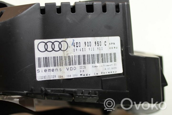 Audi A8 S8 D3 4E Compteur de vitesse tableau de bord 4E0920950C