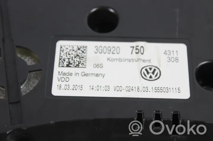 Volkswagen PASSAT B8 Spidometras (prietaisų skydelis) 3G0920750