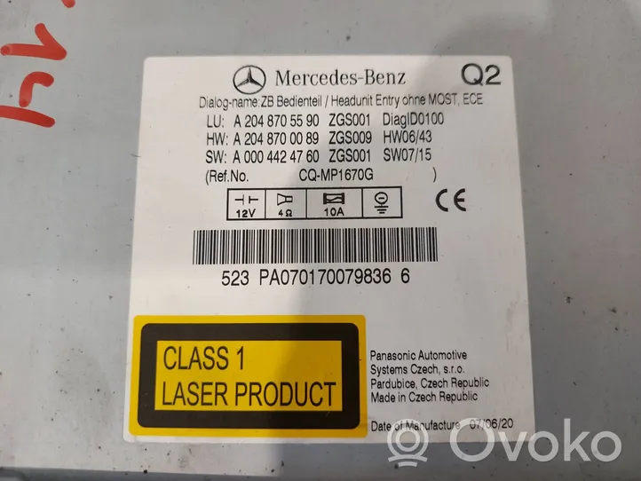 Mercedes-Benz C W204 Panel / Radioodtwarzacz CD/DVD/GPS A2048705590