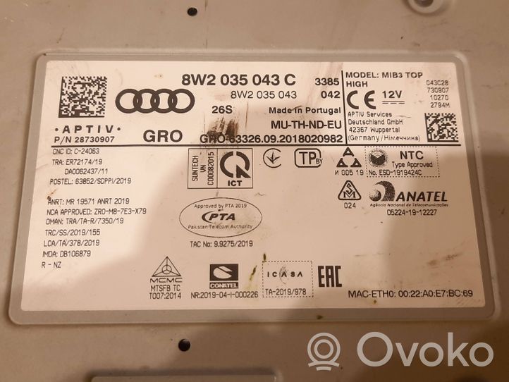 Audi A4 S4 B9 Unité de navigation Lecteur CD / DVD 8W2035043C