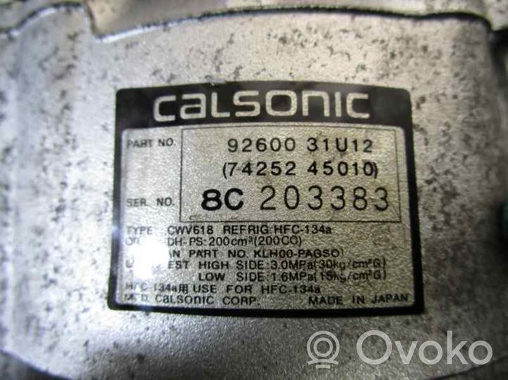 Nissan Maxima Ilmastointilaitteen kompressorin pumppu (A/C) 9260031U12