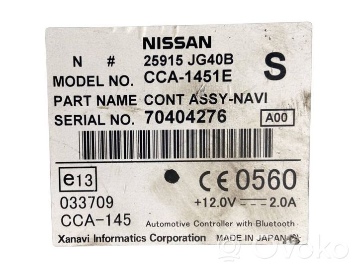 Nissan Qashqai Navigaatioyksikkö CD/DVD-soitin 25915JG40B