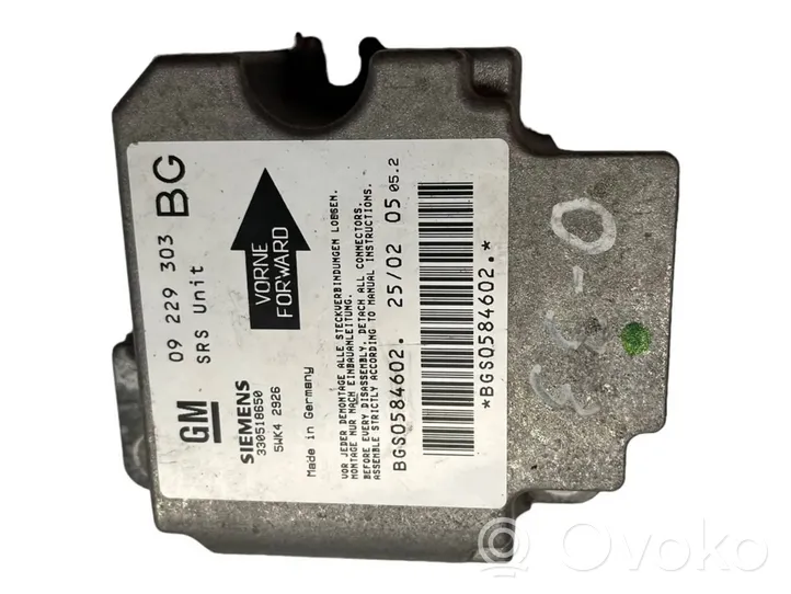 Opel Zafira A Module de contrôle airbag 09229303