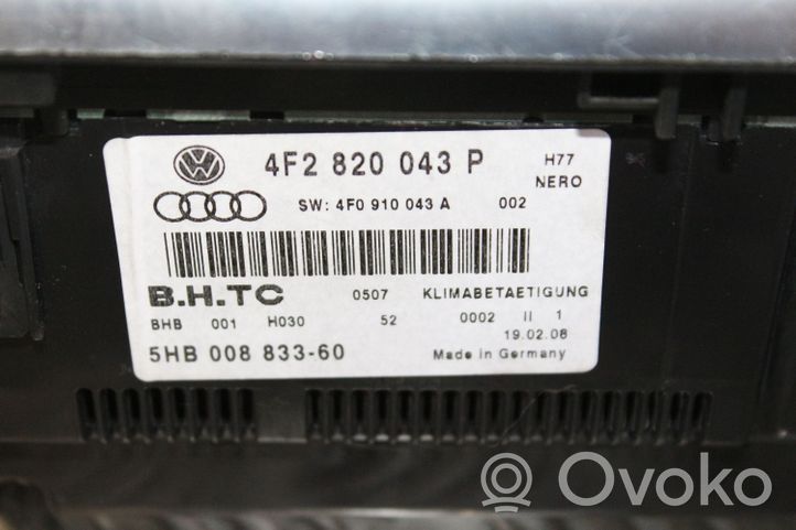 Audi A6 S6 C6 4F Oro kondicionieriaus/ klimato/ pečiuko valdymo blokas (salone) 4F2820043P