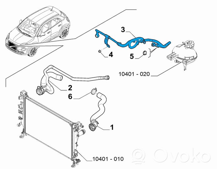 Fiat 500X Tubo flessibile del liquido di raffreddamento del motore 51973219