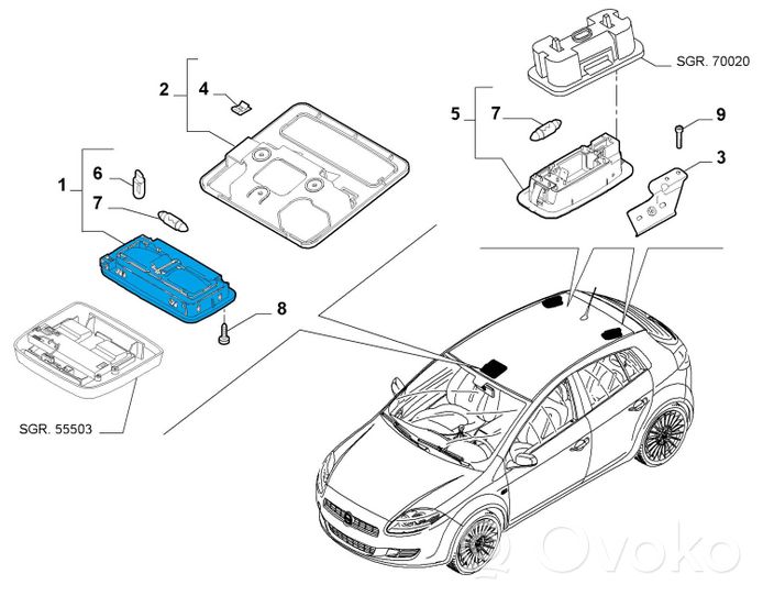 Fiat Bravo Garniture de console d'éclairage de ciel de toit 735547006