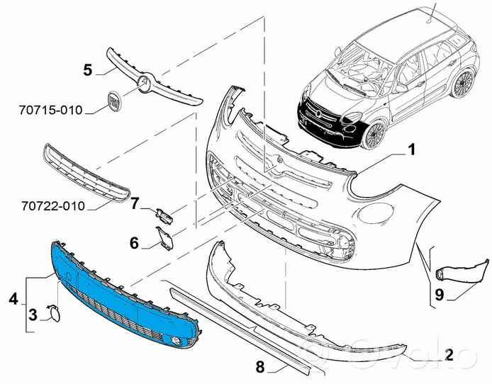 Fiat 500L Etupuskurin alempi jäähdytinsäleikkö 735559117