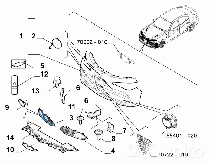 Alfa Romeo Giulia Etupuskurin alempi jäähdytinsäleikkö 156119012