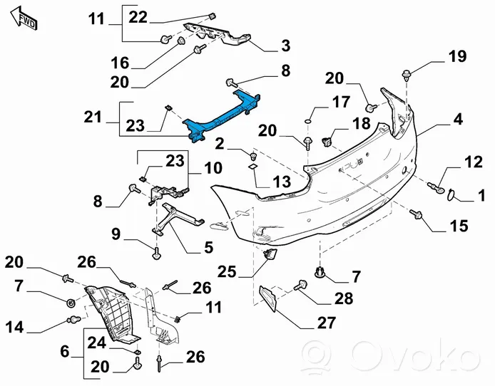 Fiat 124 Spider Staffa di rinforzo montaggio del paraurti posteriore 6000614218