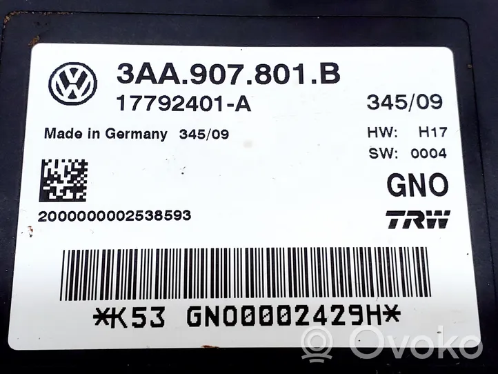 Volkswagen Tiguan Takajarrun EMF-ohjainlaite/moduuli 3AA907801B