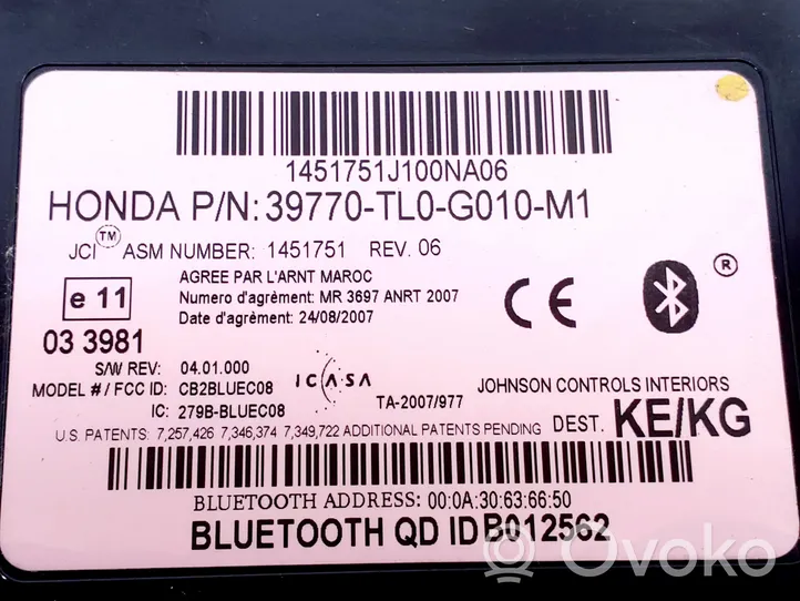 Honda Accord Moduł / Sterownik Bluetooth 39770TL0G010M1