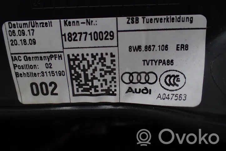 Audi A5 Garniture de panneau carte de porte avant 8W6867106