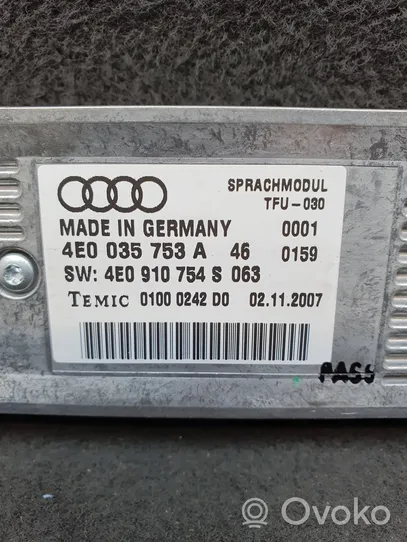 Audi A4 S4 B7 8E 8H Modulo di controllo comandi vocali 4E0035753A