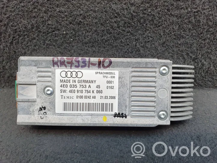 Audi A4 S4 B7 8E 8H Modulo di controllo comandi vocali 4E0035753A