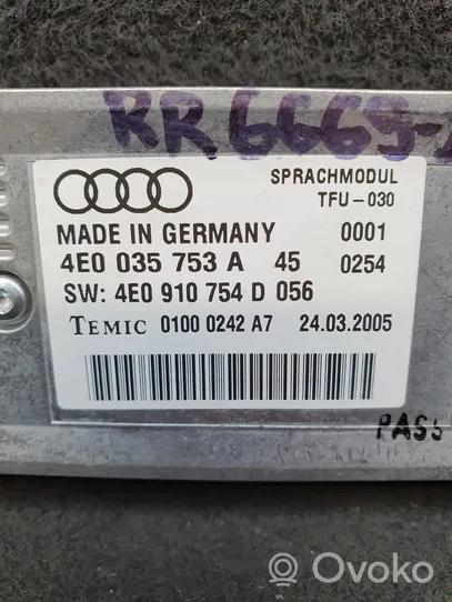 Audi A8 S8 D3 4E Module reconnaissance vocale 4E0035753A