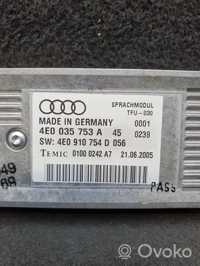 Audi A8 S8 D3 4E Moduł / Sterownik telefonu 4E0035753A