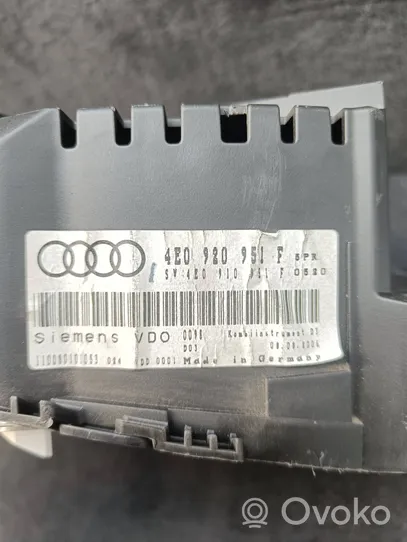 Audi A8 S8 D3 4E Compteur de vitesse tableau de bord 4E0920951F