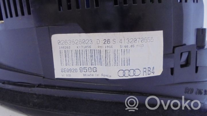 Audi A4 S4 B6 8E 8H Compteur de vitesse tableau de bord 8E0920950G