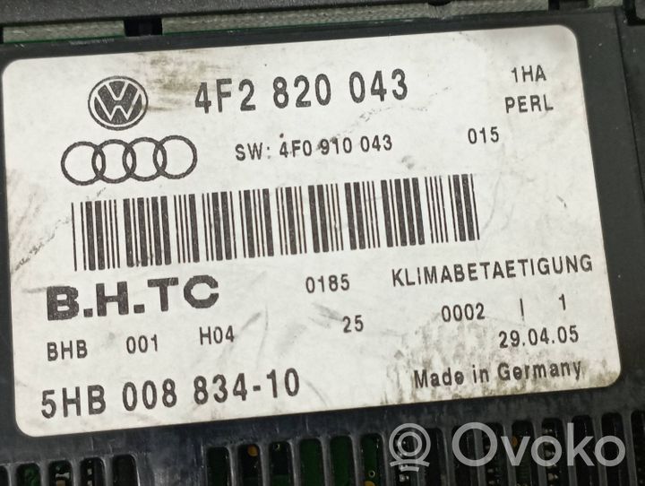 Audi A6 S6 C6 4F Gaisa kondicioniera / klimata kontroles / salona apsildes vadības bloks (salonā) 4F0910043