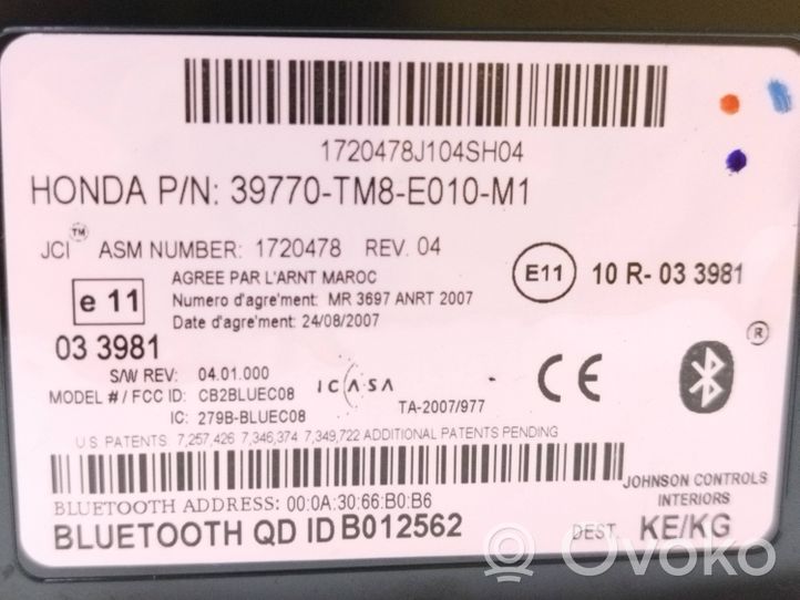 Honda Insight Module unité de contrôle Bluetooth 39770TM8E010M1