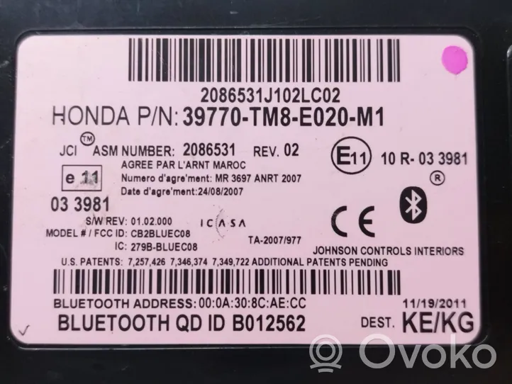 Honda Insight Bluetoothin ohjainlaite/moduuli 39770TM8E020M1