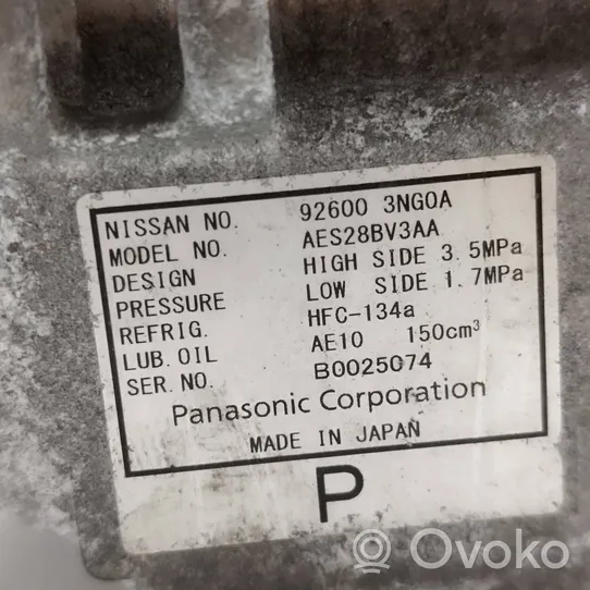 Nissan Leaf I (ZE0) Compressore aria condizionata (A/C) (pompa) 926003NG0A