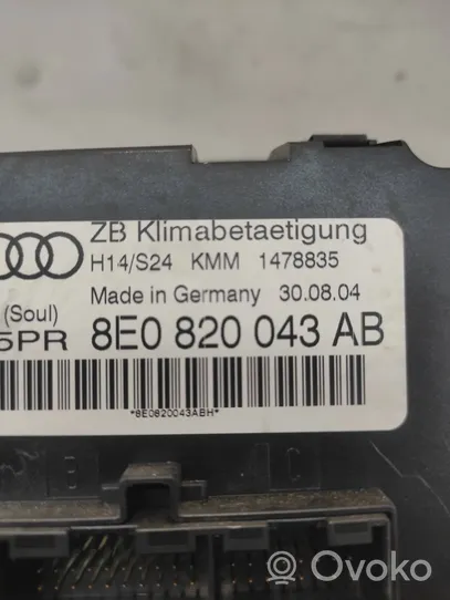 Audi A4 S4 B6 8E 8H Ilmastoinnin ohjainlaite 8E0820043AB