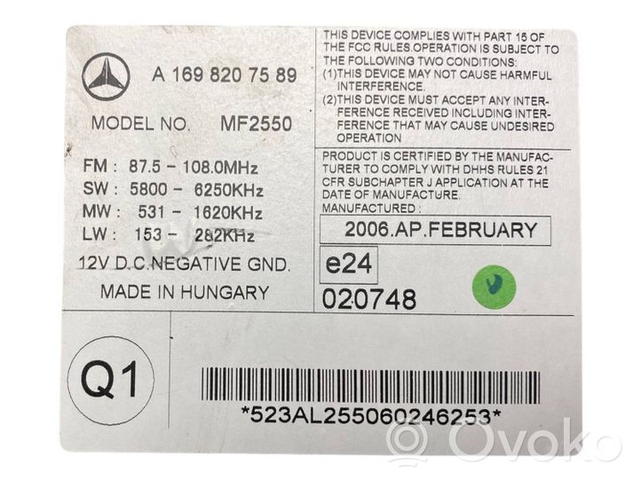 Mercedes-Benz A W169 Radija/ CD/DVD grotuvas/ navigacija A1698207589