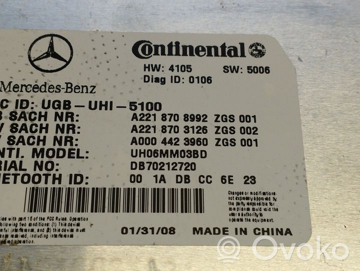 Mercedes-Benz S W221 Centralina/modulo bluetooth A2218708992