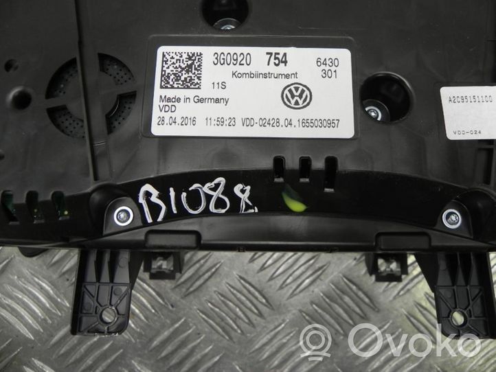 Volkswagen PASSAT B8 Compteur de vitesse tableau de bord 3G0920754