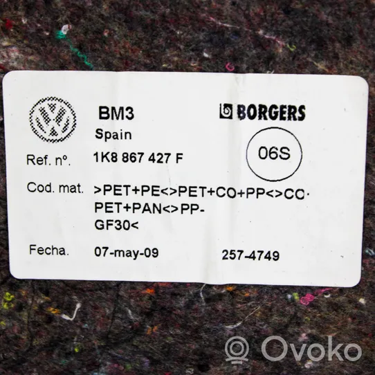 Volkswagen Scirocco Garniture panneau latérale du coffre 1K8867427F