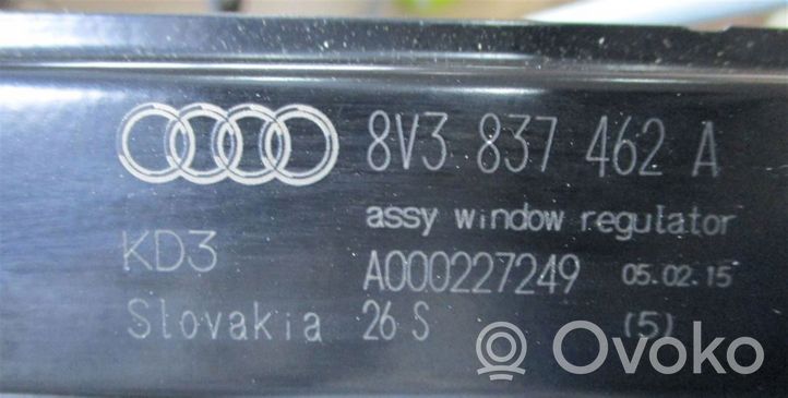 Audi A3 S3 8V Priekinio el. Lango pakėlimo mechanizmo komplektas 8V3837462A