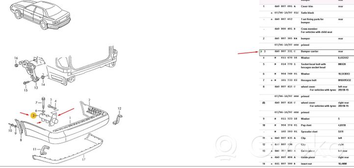 Audi A6 S6 C4 4A Staffa di rinforzo montaggio del paraurti posteriore 4A0807331C