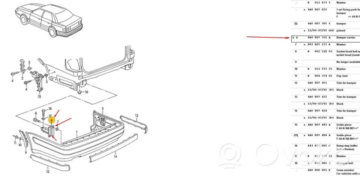 Audi 80 90 S2 B4 Uchwyt / Mocowanie zderzaka tylnego 4A0807331A