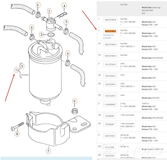 Volkswagen Polo Fuel filter 6N0127401C