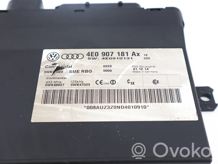 Audi A8 S8 D3 4E Module de contrôle sans clé Go 4E0907181A