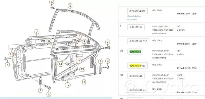 Audi A3 S3 8L El. Lango pakėlimo mechanizmo komplektas 8l4837753