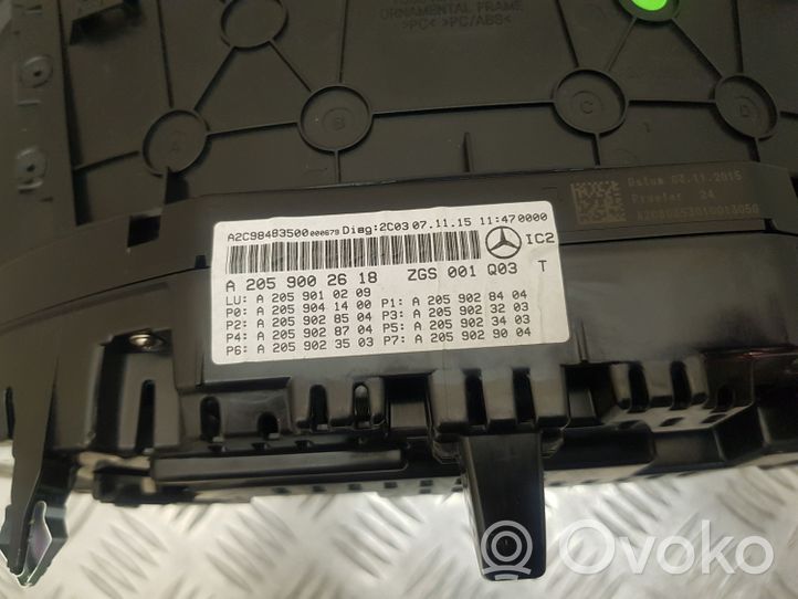 Mercedes-Benz GLC X253 C253 Tachimetro (quadro strumenti) A2059002618