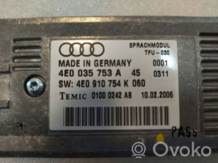 Audi A6 S6 C6 4F Модуль управления с помощью голоса 4E0035753A