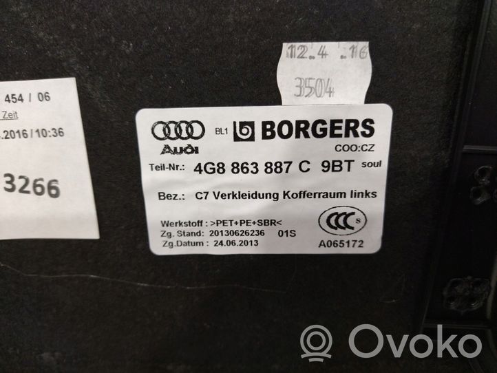 Audi A7 S7 4G Tavaratilan/takakontin alempi sivuverhoilu 4G8863991A