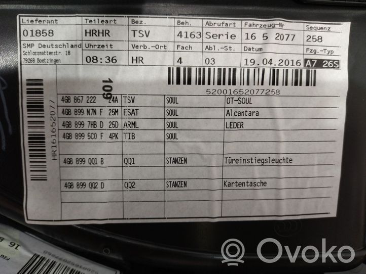 Audi A7 S7 4G Tapicerka / Komplet 4G8867021