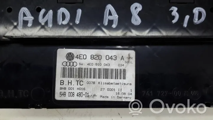 Audi A8 S8 D3 4E Ilmastoinnin ohjainlaite 4E0820043A