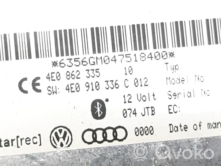 Audi A6 S6 C6 4F Module unité de contrôle Bluetooth 4E0862335