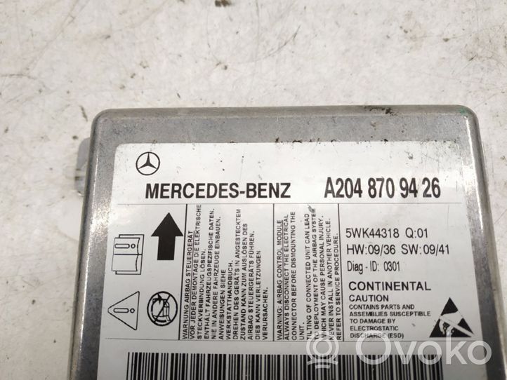 Mercedes-Benz C W204 Centralina/modulo airbag 