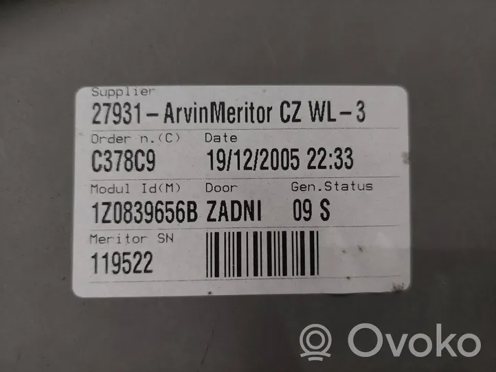 Skoda Octavia Mk2 (1Z) Mechanizm podnoszenia szyby tylnej bez silnika 1Z0839656B