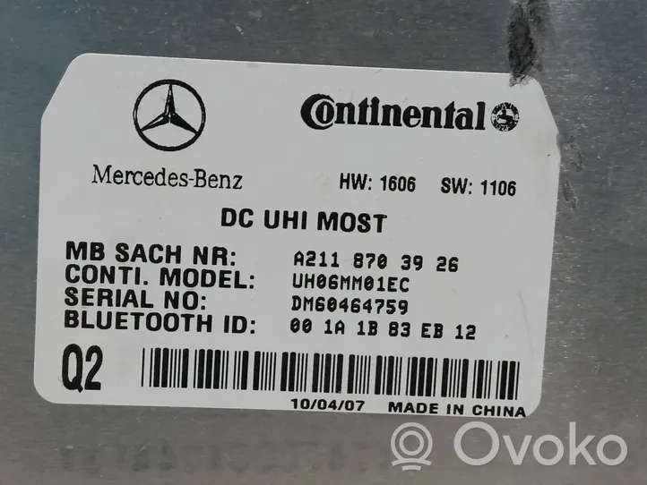 Mercedes-Benz R W251 Bluetoothin ohjainlaite/moduuli A2118703926